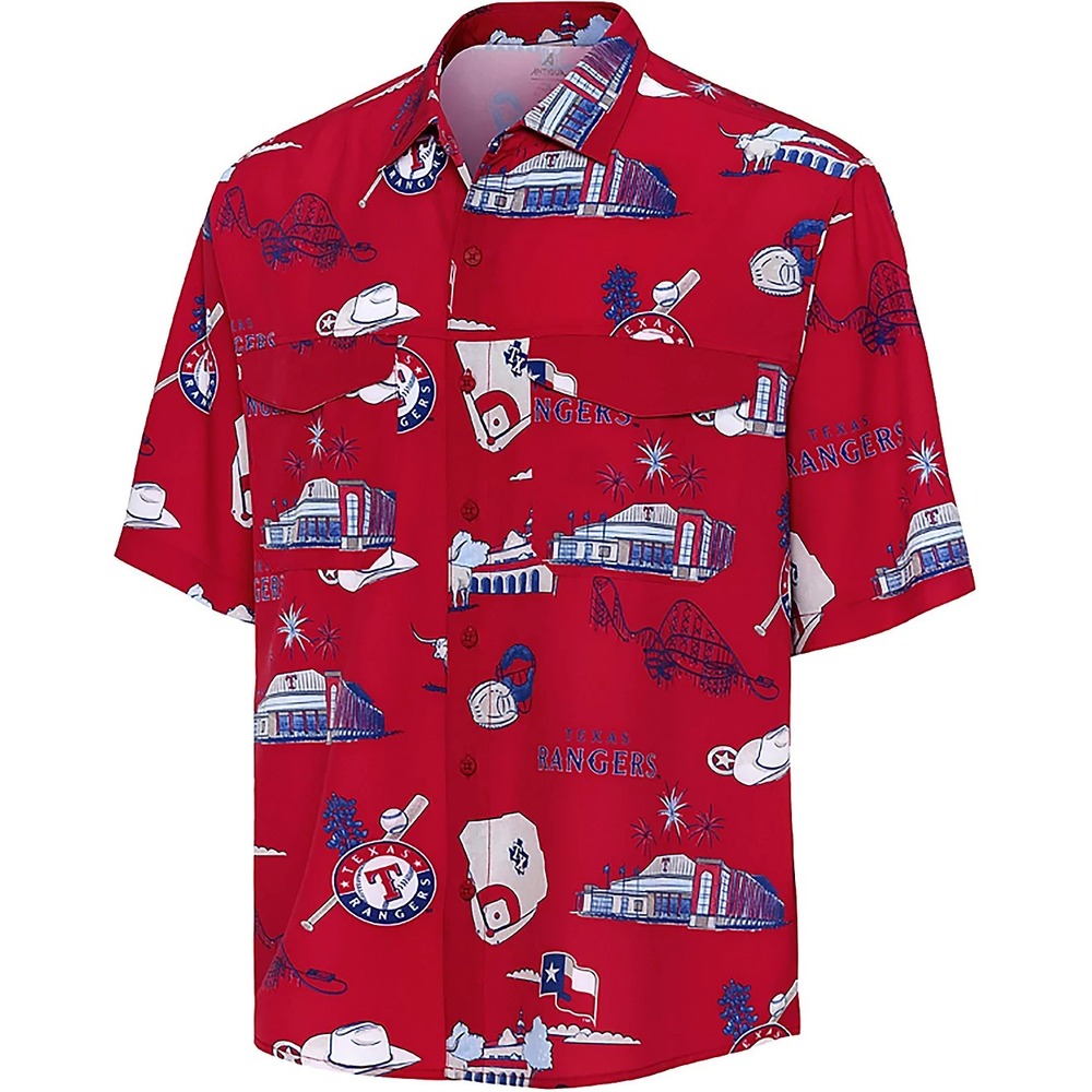 Texas Rangers MLB Mens Large Woven Short Sleeve Shirt Antigua  Red